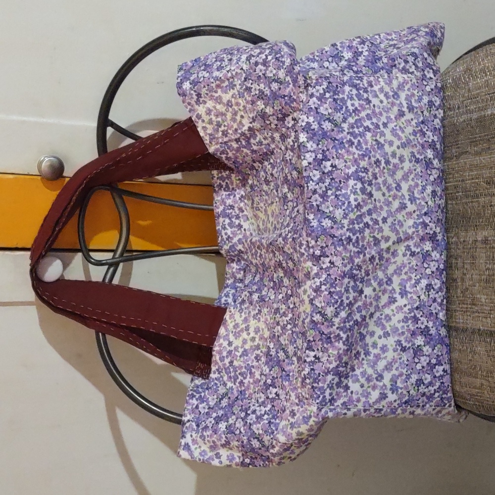 Purple hand stitched floral pattern shoulder bag
